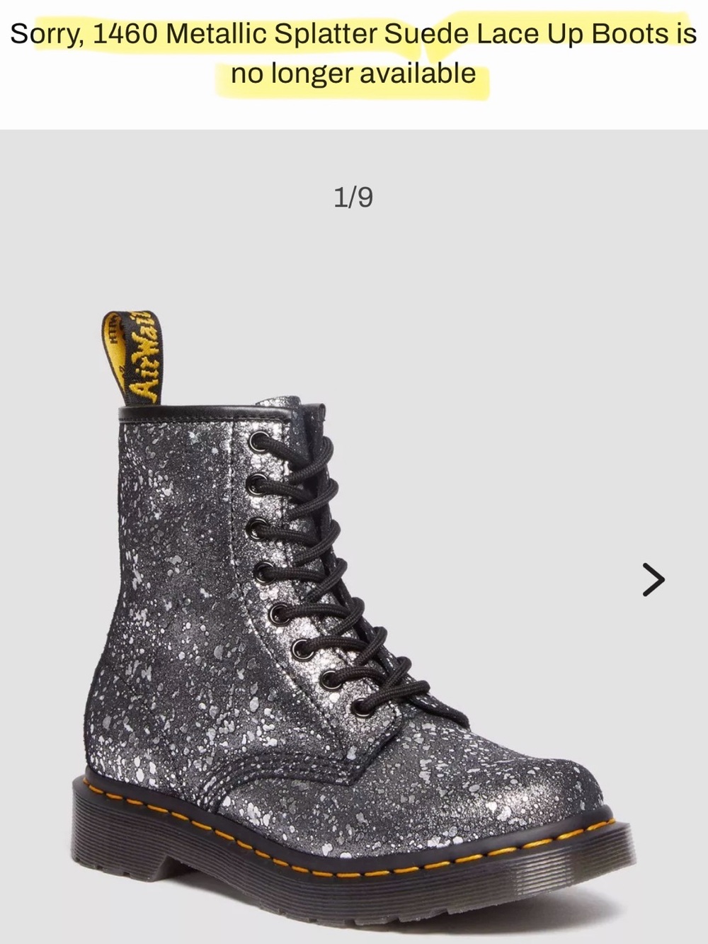 Rare Dr Martens 1460 Suede Boots w/ Metallic Splatter, Unisex-W 7/M 6, NWOB